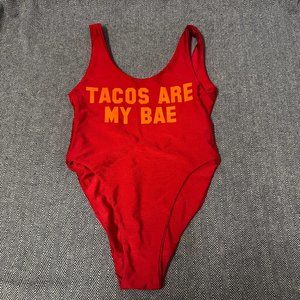 Red Graphic One-Piece Swim - "Tacos Are My Bae"
